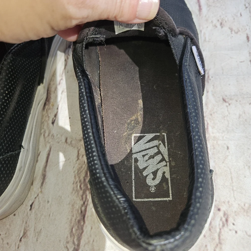 VANS Unisex Black Skater Leather Slip on‎ Sneakers/Shoes Women 9/ Mens 7.5